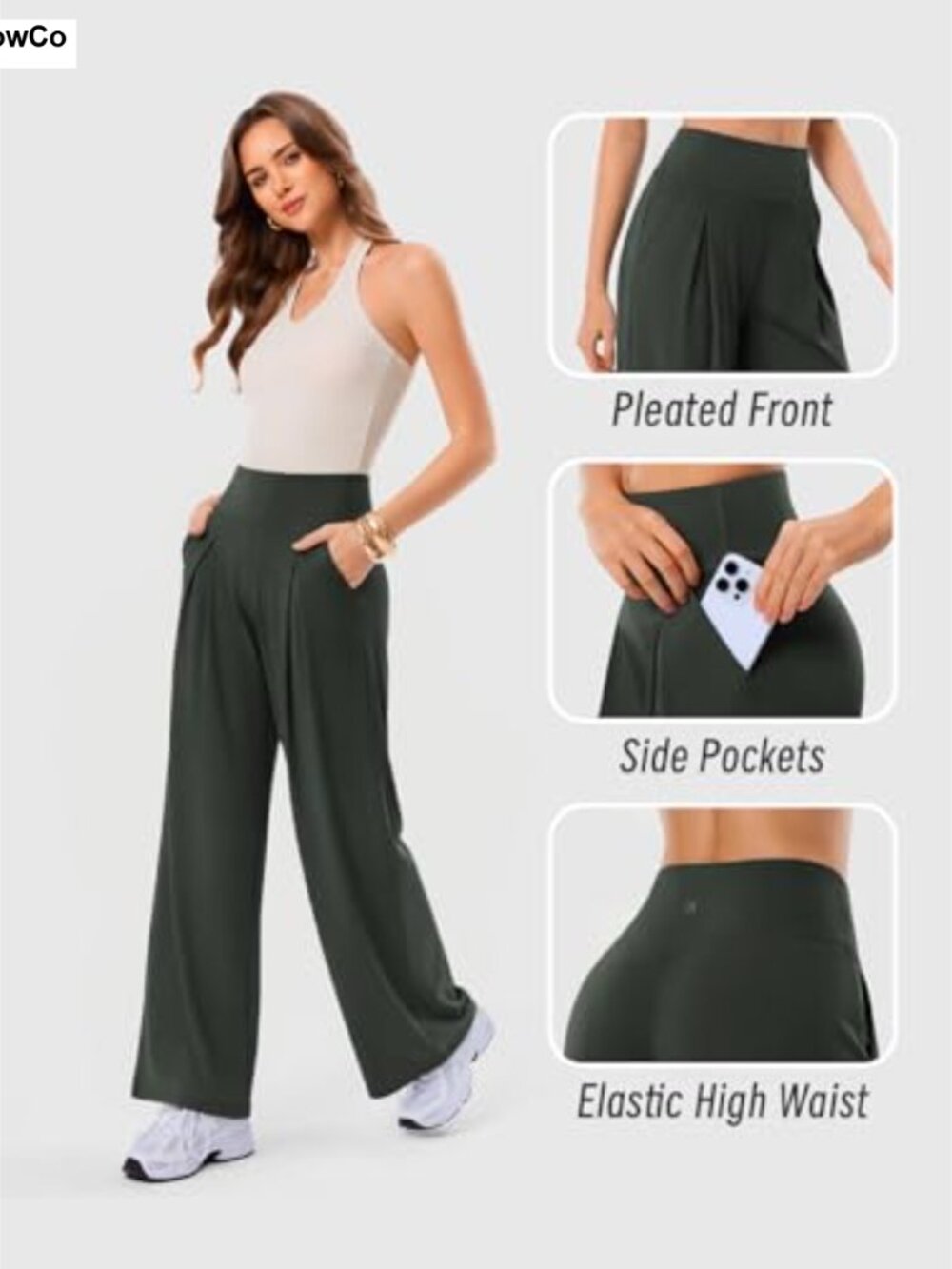 High Waist Wide Leg Yoga Pants with Pockets Palazzo Lounge Trousers - Picture 2 of 5
